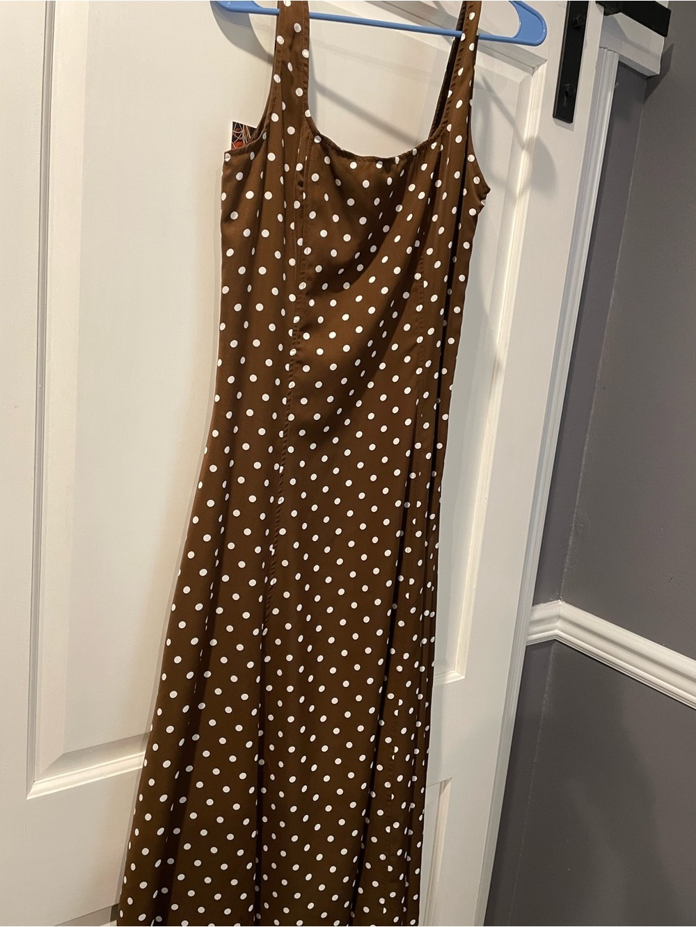 Brown Polka Dot Maxi Slip Dress with Cowl Neck